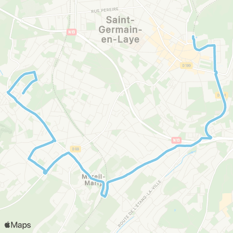 Île-de-France Mobilités Lycée Léonard de Vinci - les Hauts Grillets <> Gare de St-Germain-en-Laye map