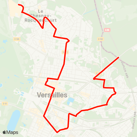 Île-de-France Mobilités Pte des Hauts-de-Seine / Picardie <> Ctre comm. Parly 2 map