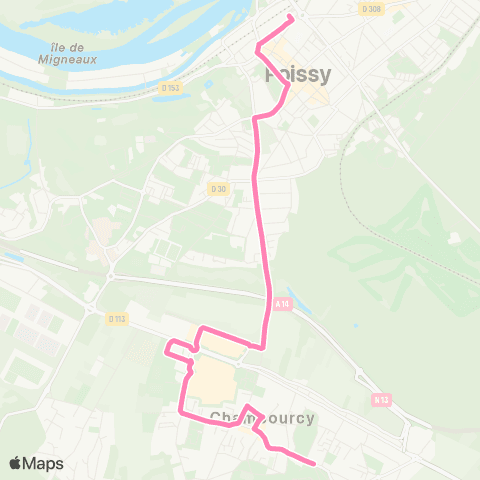 Île-de-France Mobilités Gare Sud de Poissy <> Châtaigneraie map