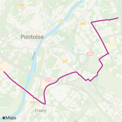 Île-de-France Mobilités Gare de Cergy Préfecture <> Fond de Vaux map