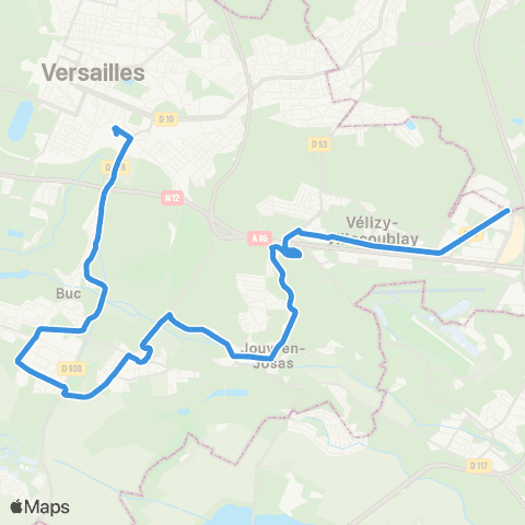 Île-de-France Mobilités Vélizy 2 <> Gare des Chantiers - Abbé Rousseaux map