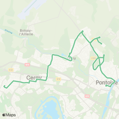 Île-de-France Mobilités Cergy le Haut RER <> Gare de Pontoise map