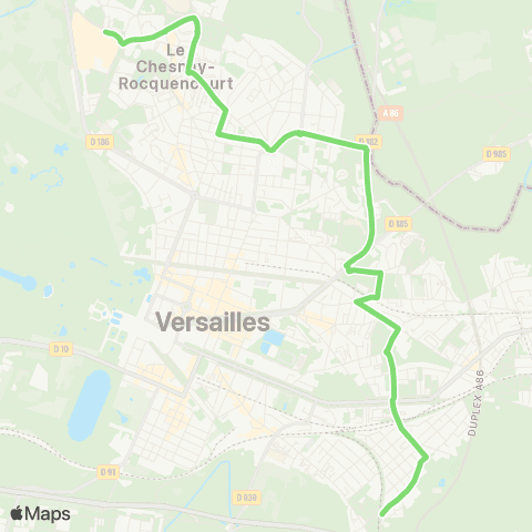 Île-de-France Mobilités Les Grands Chênes <> Ctre comm. Parly 2 map