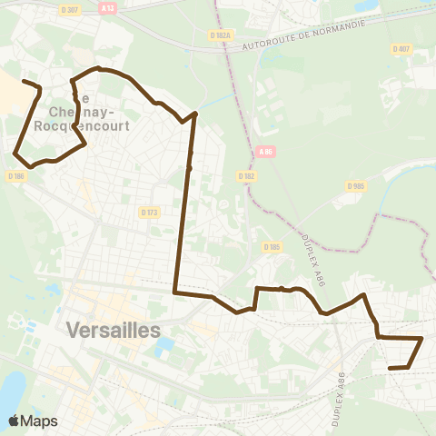Île-de-France Mobilités Ctre comm. Parly 2 <> Viroflay Gare Rive Gauche map
