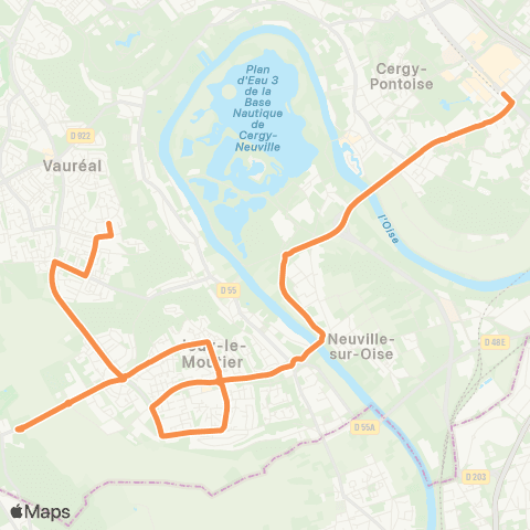 Île-de-France Mobilités Les Toupets <> Gare de Cergy Préfecture map