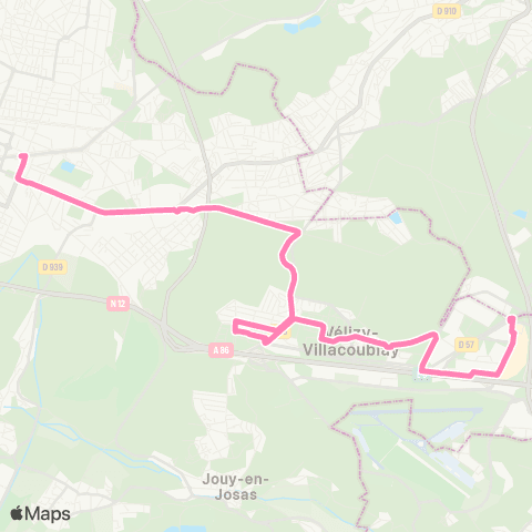 Île-de-France Mobilités Europe <> Vélizy 2 map