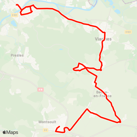 Île-de-France Mobilités Gare de Montsoult Maffliers <> Gare de Persan-Beaumont map