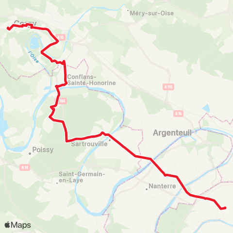 Île-de-France Mobilités Gare St-Lazare <> Gare de Cergy-le-Haut map