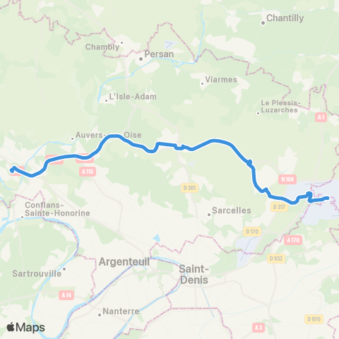 Île-de-France Mobilités Gare de Roissypôle / Aéroport CDG 1 (G1) <> Gare de Cergy Préf. / Quai B map