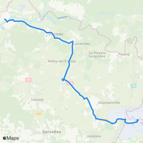 Île-de-France Mobilités Gare de Persan-Beaumont <> Roissypôle / Aéroport CDG 1 (D2) map