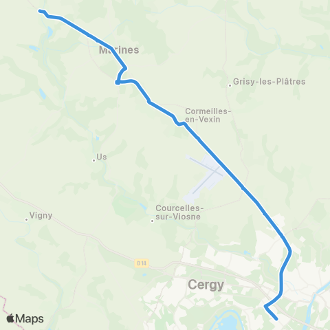 Île-de-France Mobilités Gare de Cergy Préf. / Quai I <> Ctre Ville / Chars map