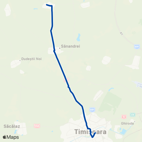 Transport Public Timișoara Timișoara - Sânandrei / Carani map