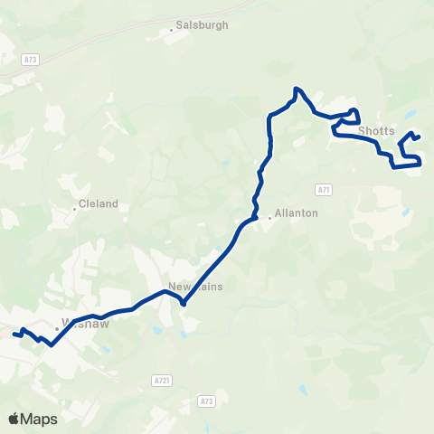 Stuart's Coaches Kelvin Drive - Wishaw General Hospital map