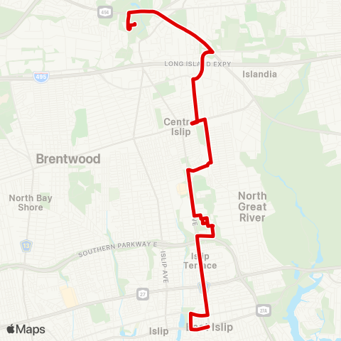 Suffolk County Transit East Islip to Hauppauge map