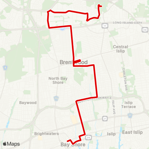 Suffolk County Transit Bay Shore to Hauppauge map