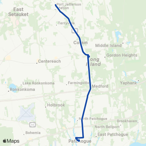 Suffolk County Transit Patchogue RR to Port Jefferson Station map