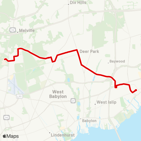 Suffolk County Transit Farmingdale State College to Bay Shore map