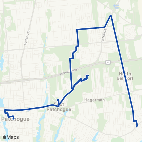 Suffolk County Transit Patchogue RR to Bellport map