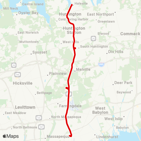 Suffolk County Transit Amityville RR to Halesite map