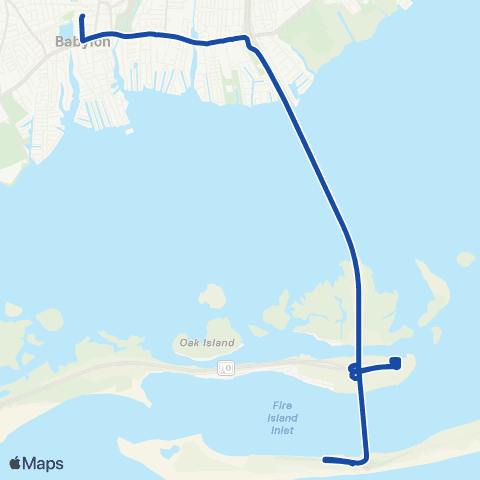 Suffolk County Transit Babylon RR to Robert Moses State Park map