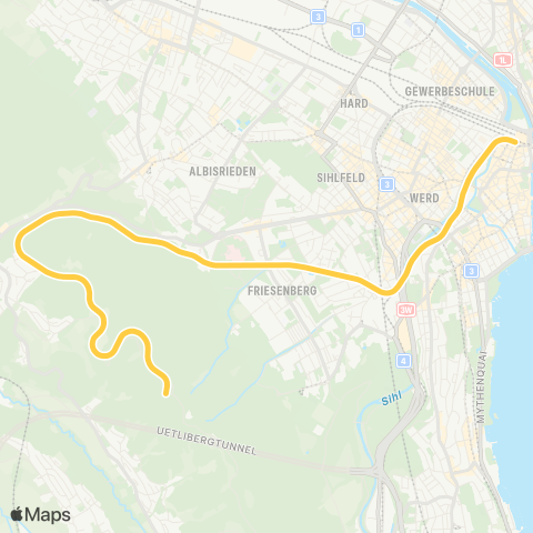 SZU - Sihltal Zürich Uetliberg Bahn Uetliberg - Zürich HB map