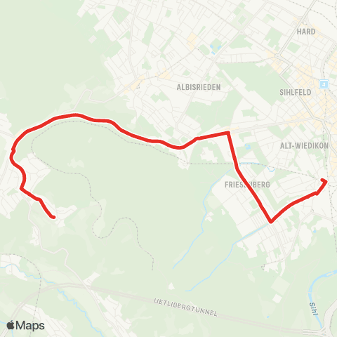 SZU - Sihltal Zürich Uetliberg Bahn Zürich, Binz - Ringlikon, Dorf map
