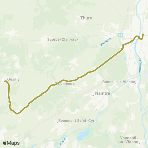 TAC Châtellerault Hôtel de ville - Colombiers Âne vert / Ouzilly Ctre map