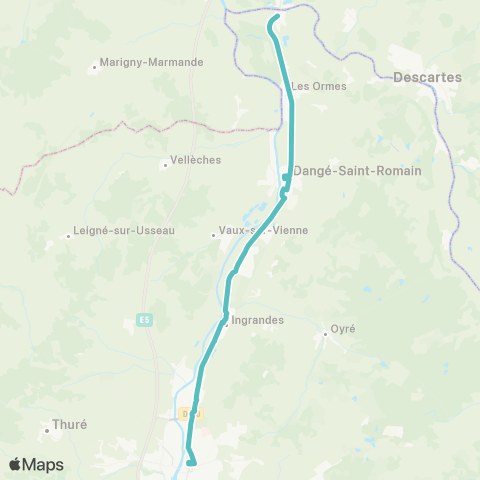 TAC Châtellerault Hôtel de ville - Dangé-St-Romain Prom. / Port de Piles Mairie map