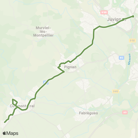 TaM Montpellier Mosson - Pignan - Cournonterral - Cournonsec Les Clavoux map