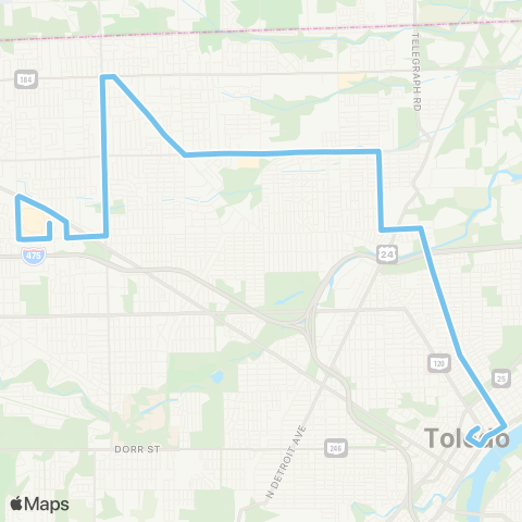TARTA Franklin Park Mall via Lagrange / Laskey map