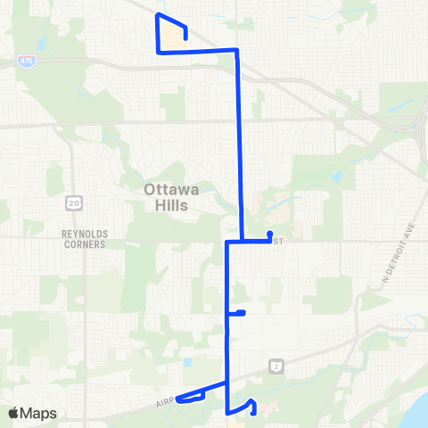 TARTA Franklin Pk Mall Or UTMC via Byrne / Secor map