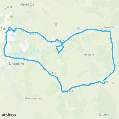 HANSABUSS AS Tartu - Roiu - Võnnu - Võõpste - Luunja Kool - Tartu map