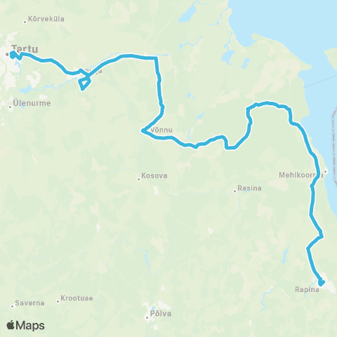 HANSABUSS AS Räpina - Mehikoorma - (Järvselja) - Võnnu - Võõpste - Tartu map
