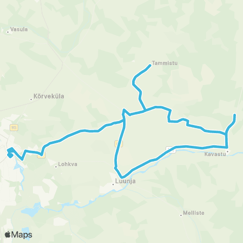 HANSABUSS AS Tartu - Pilka - Kavastu - Luunja - Tartu map