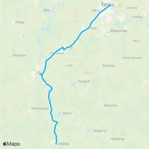 HANSABUSS AS Otepää - Elva - Peedu - Nõo - Tartu map
