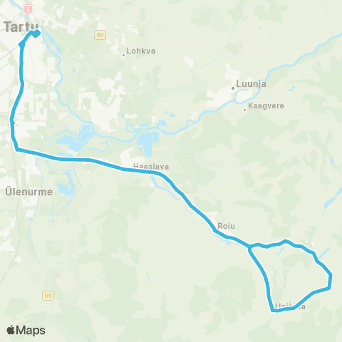 HANSABUSS AS Tartu - Roiu - Uniküla - Roiu - Tartu map