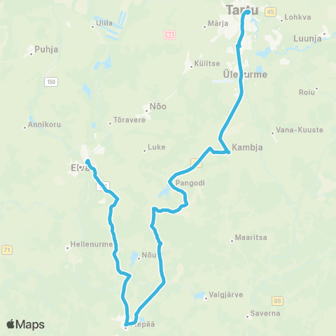 HANSABUSS AS Elva - Otepää - Kammeri - Pangodi - Kambja - Tartu map