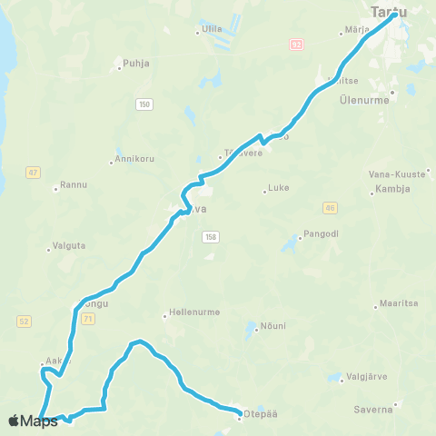 HANSABUSS AS Tartu - Nõo - Arbimäe - Elva - Rõngu - Puka - (Otepää) map