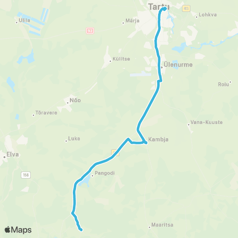 HANSABUSS AS Lutike - Pangodi - Kambja - Tartu map