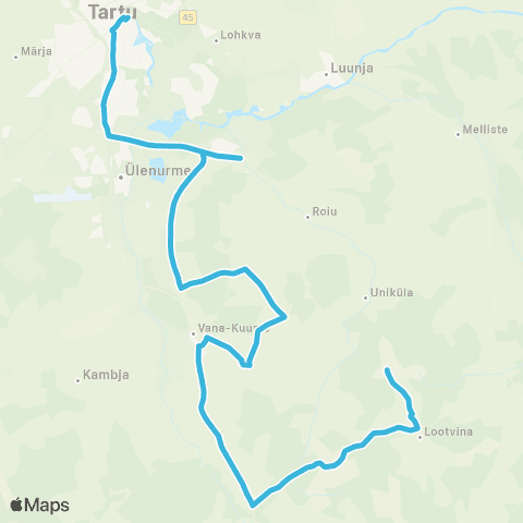 HANSABUSS AS Tartu - Lange - Villemi - (Lootvina) - (Kolli) map