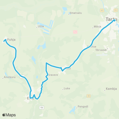 HANSABUSS AS Ristimäe - Elva - Peedu - Meeri - Nõo - Tartu map