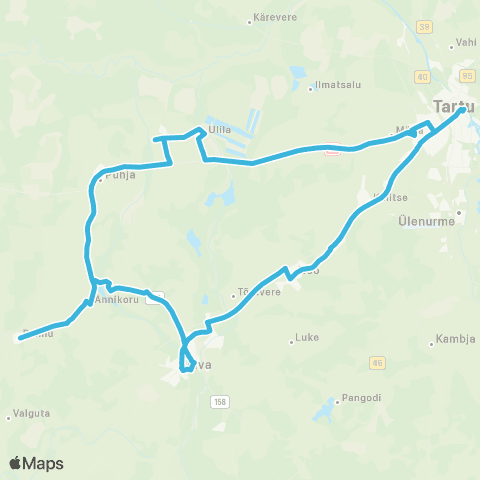HANSABUSS AS Tartu - Nõo - Arbimäe - Elva - Rannu - Kobilu - Puhja - Tartu map