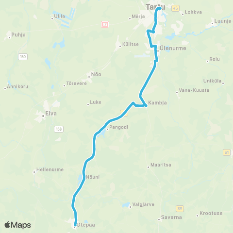 HANSABUSS AS Otepää - Pangodi - Kambja - Tõrvandi - Tartu map