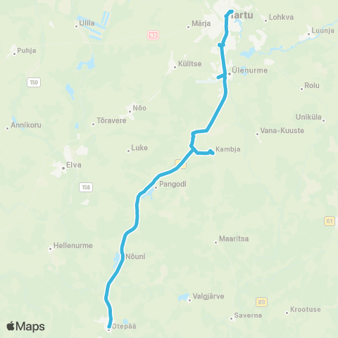 HANSABUSS AS Tartu - Aarike - Kambja - Pangodi - Otepää map