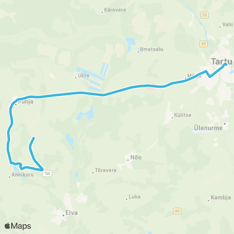 HANSABUSS AS Mäeotsa-Ropka - (Karijärve) - Annikoru - Puhja - Tartu map