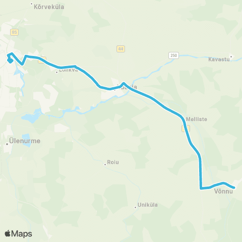 HANSABUSS AS Võnnu - Melliste - Tartu map