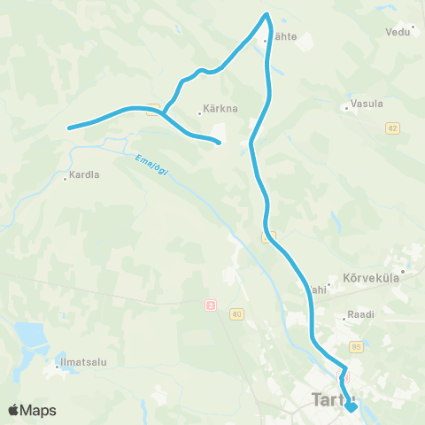 HANSABUSS AS Õvi - Kärkna - Lähte - Tartu map