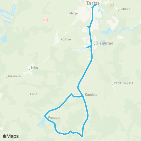 HANSABUSS AS Tartu - Kambja - Pangodi Järv - (Kammeri) - (Kambja) map