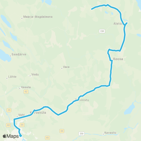 HANSABUSS AS Nõva - Alatskivi - Koosa - Tammistu - Tartu map