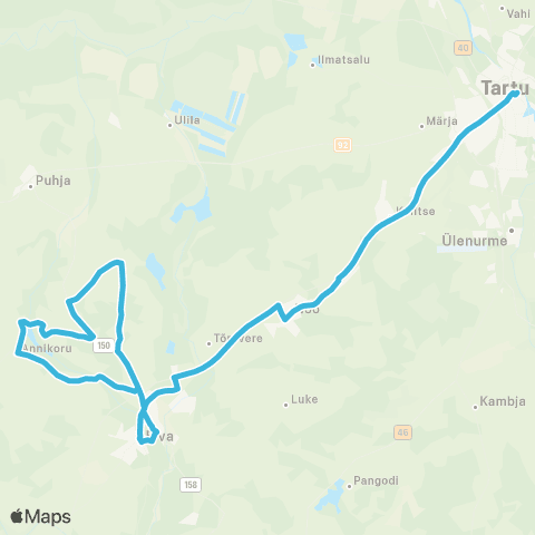 HANSABUSS AS Tartu - Nõo - Elva - Annikoru - Erumäe - Karijärve - Elva map
